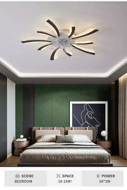 Modern Ceiling Fans with Lights, Fan Lamp Petal Ceiling Fan for Bedroom/Living Room