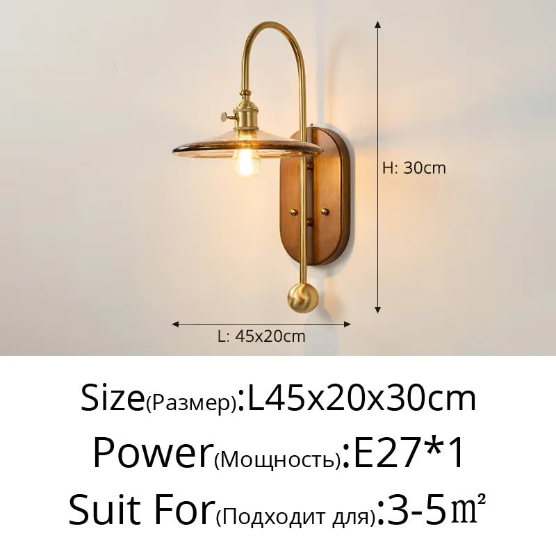 French Lomin Retro Wall Lamp Luxury vintage Glass wooden Wall Light sconce