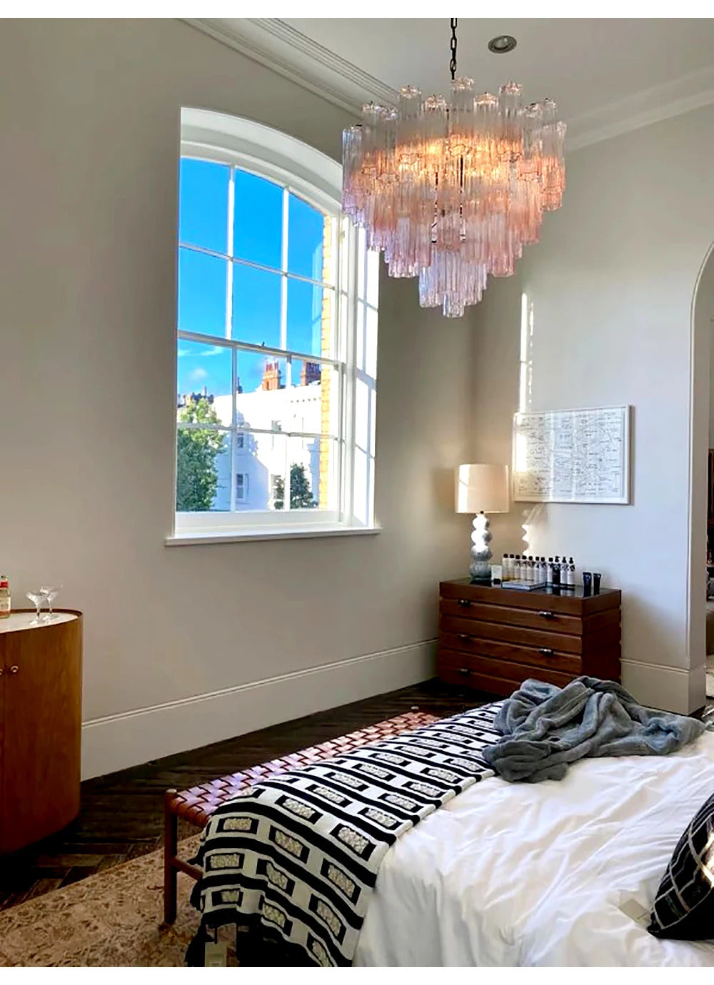 Modern Pink Glass Chandelier Designer Texture Glass Chandelie