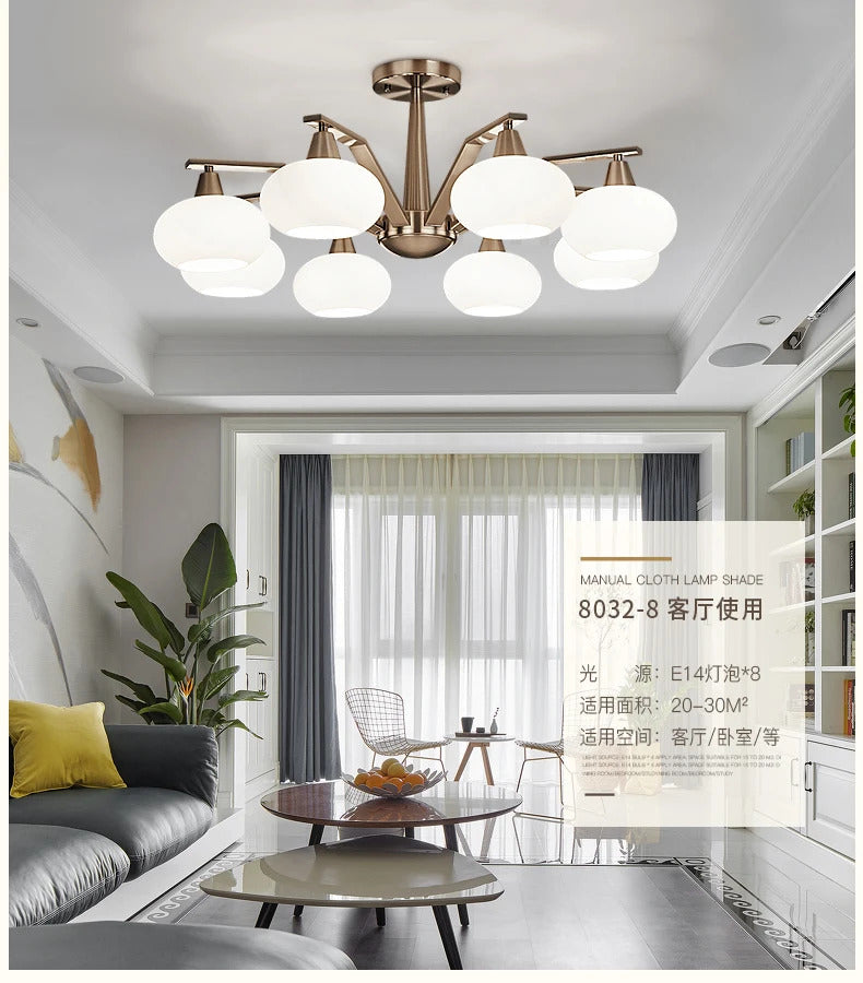 Modern silver chandelier Metal milky white glass lampshade Living Room pendant lamp