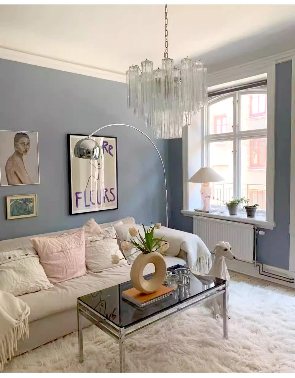 Modern Pink Glass Chandelier Designer Texture Glass Chandelie