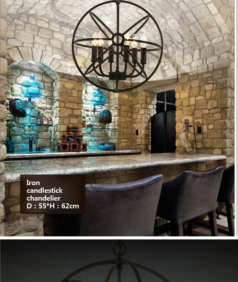 Retro Wrought Iron Chandelier Rustic Orb Vintage Crystal Bird Cage pendant lamps