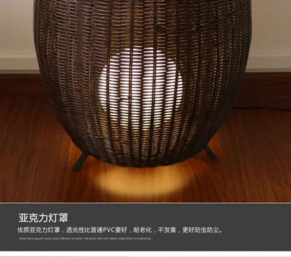 Natural handmade rattan floor lamp Japanese Outdoor waterproof Garden standing lamp