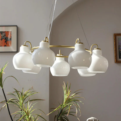 French vintage Cream Glass chandelier Nordic ring Calabash pear pendant lamp