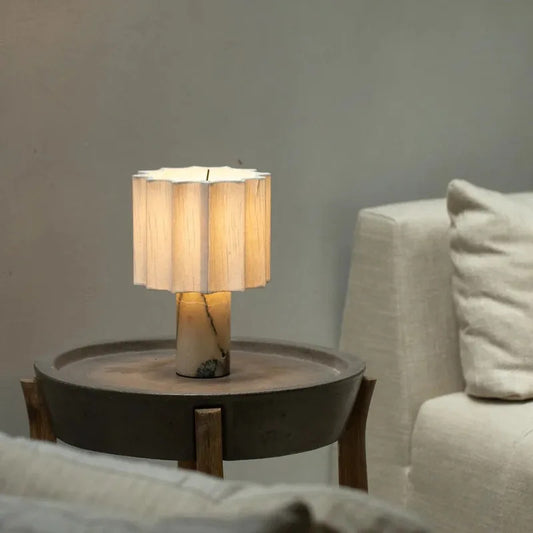 Moden Cylindrical Marble LED Table Lamps White Pleated Fabric Lampshade Living Room Bedroom Study Restaurant Reading Desk Lights