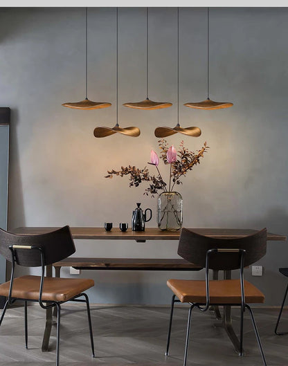 Japanese Lotus Leaf Chandelier Wabi Sabi Solid Wood Hanging Lamp