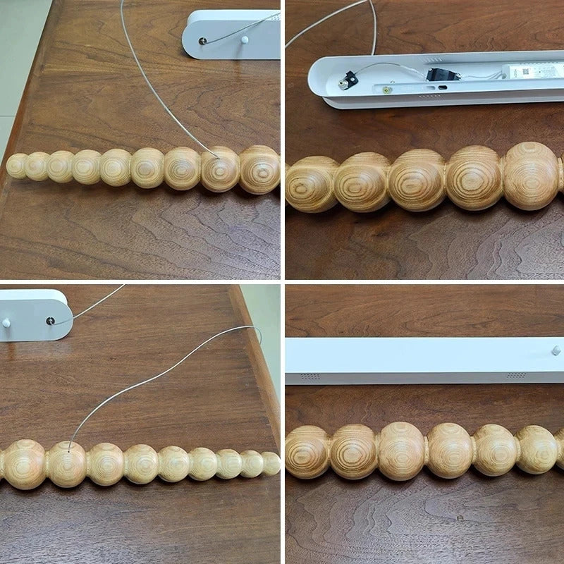 Wooden Beads Long Linear LED Pendant Lights Wabi Sabi wood walnut wood Hanging chandeliers