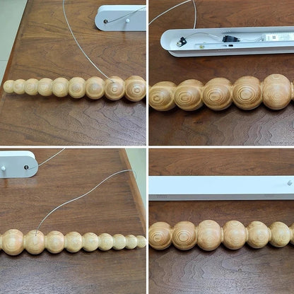 Wooden Beads Long Linear LED Pendant Lights Wabi Sabi wood walnut wood Hanging chandeliers