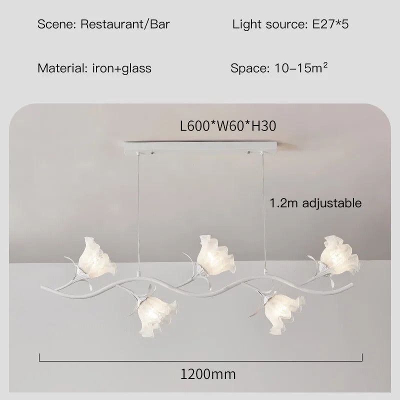 French Rural Flower Pendant Lamp Cream Style Green flower Chandelier