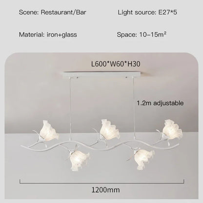 French Rural Flower Pendant Lamp Cream Style Green flower Chandelier