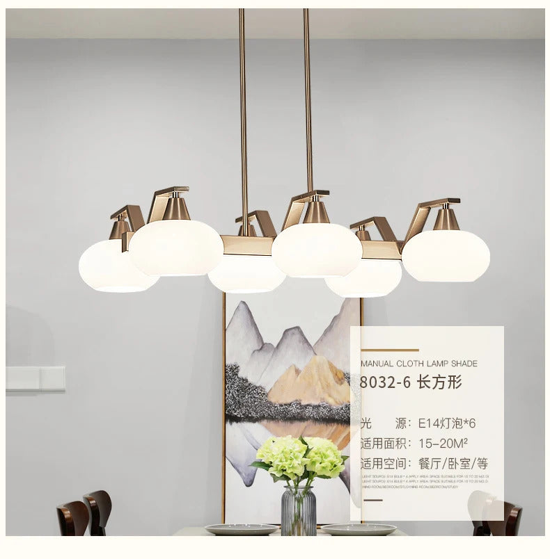 Modern silver chandelier Metal milky white glass lampshade Living Room pendant lamp