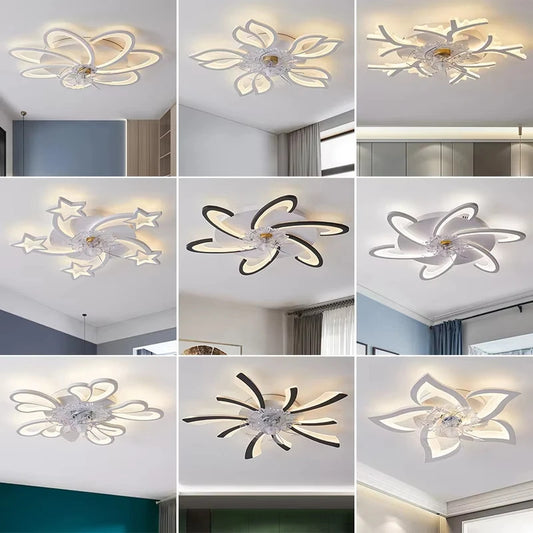 Modern Ceiling Fans with Lights, Fan Lamp Petal Ceiling Fan for Bedroom/Living Room