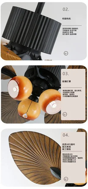 American Retro ceiling Fan Light European Mid-Century vintage Luxury chandelier Remote Fan