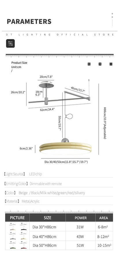 Dining table light modern chandelier Round Reading Desk Light