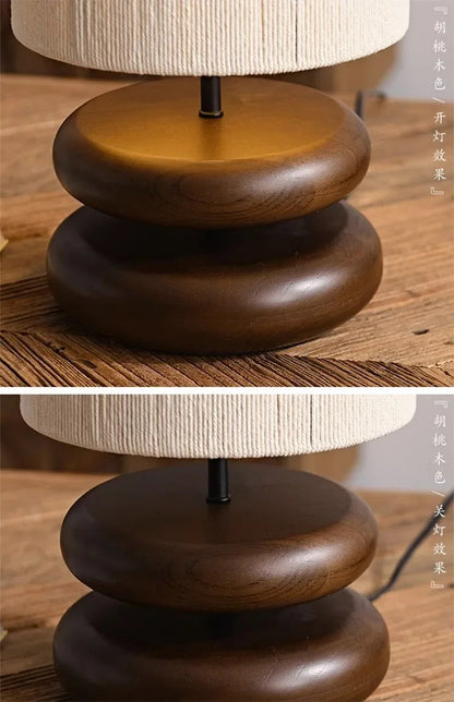 Japanese Bedside Walnut Solid Wood Table Lamp for Bedroom Designer Living Room Study Retro