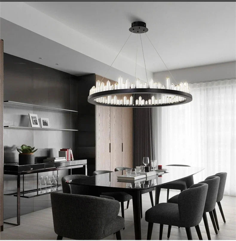 Modern Luxury Crystal Ring chandeliers Round black golden pendant lamp LED hanging light