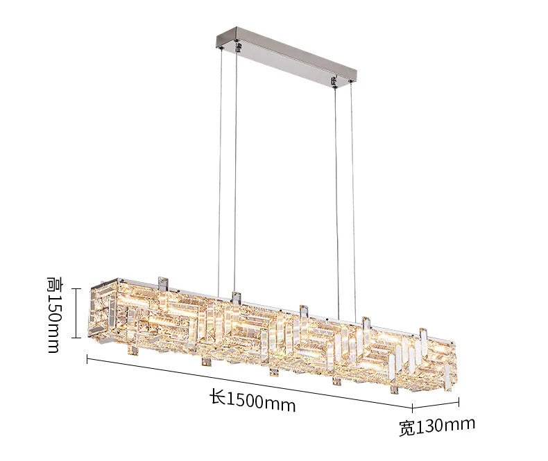 Modern crystal long strip chandelier Luxury Gold  Kitchen island Pendant lamp