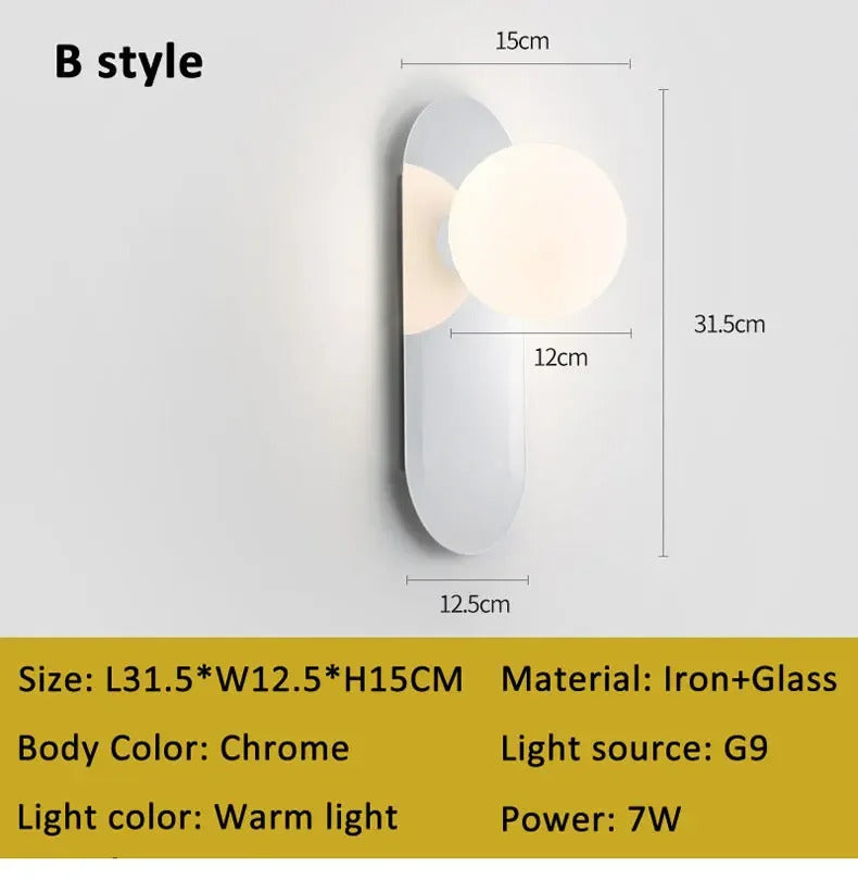 Modern Bauhaus silver small wall lamp Nordic simple bedroom bedside wall light