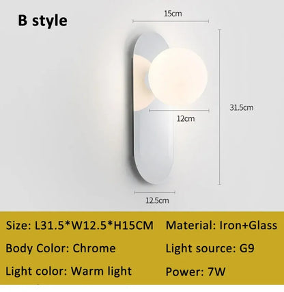 Modern Bauhaus silver small wall lamp Nordic simple bedroom bedside wall light