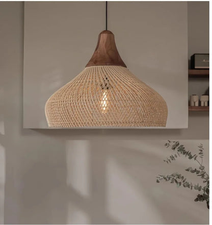 Japanese Wabi-Sabi Rattan Pendant Light Hand-Woven Boho Lamp