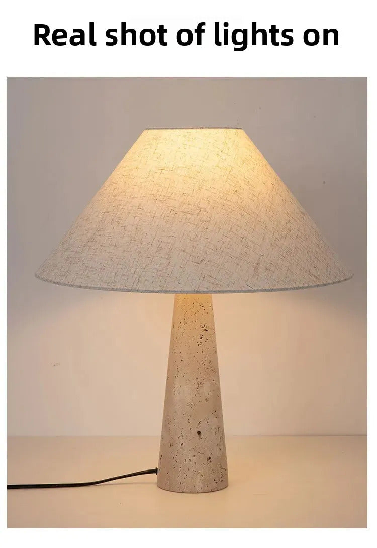 Yellow Travertine Fabric Art Table Lamp Japanese Stone Table Lamp