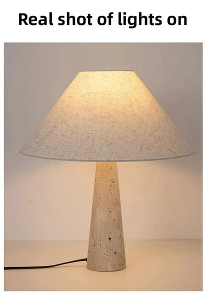 Yellow Travertine Fabric Art Table Lamp Japanese Stone Table Lamp