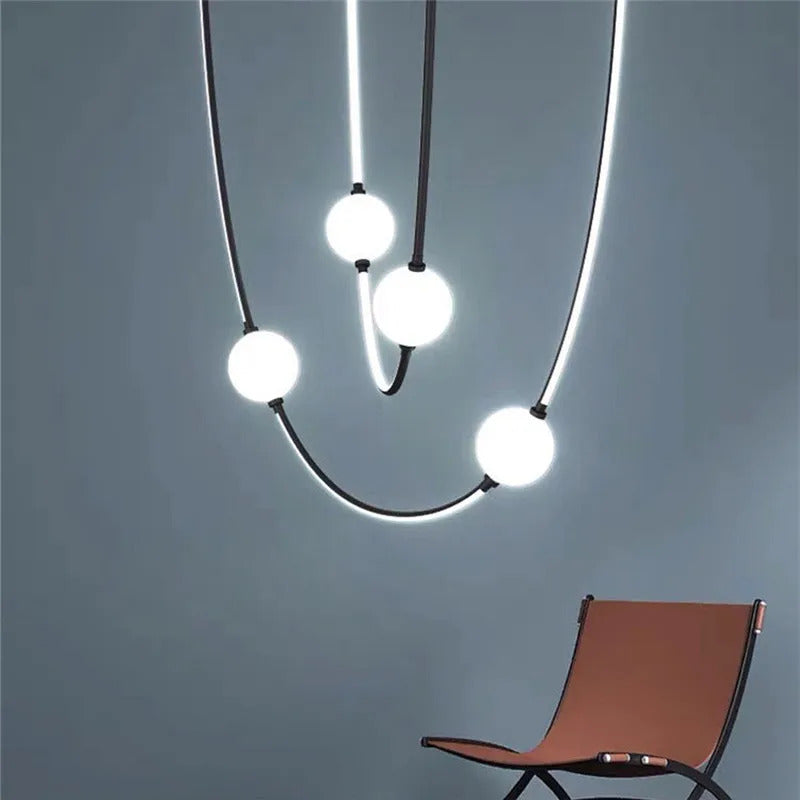 Postmodern glass ball chandelier nordic led curve light Dimmable staircase lamp
