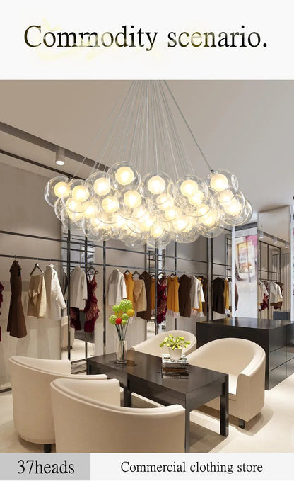 Nordic LED Bubble Lamp Chandelier Modern Clear Glass Ball Suspension Lamp
