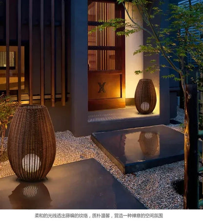 Natural handmade rattan floor lamp Japanese Outdoor waterproof Garden standing lamp