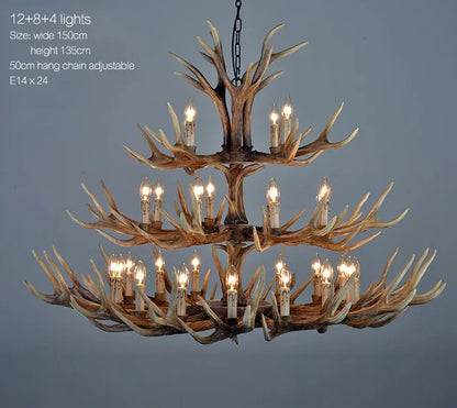 Retro Antler Chandelier Lighting Resin Deer Horn Pendant Lamp