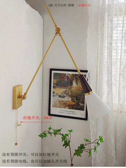 American Luxury Brass golden Wall Lamp Retro Swing Arm Adjustable Wall Light