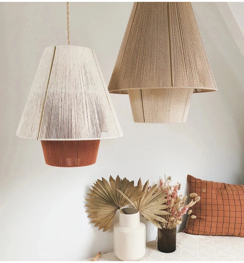 Vintage Wabi Sabi Pendant Lamp Hemp Rope Chandelier