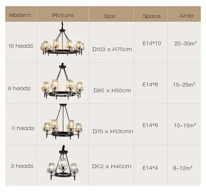 Retro Matte Black Round Metal Led Chandelier Lustre K9 Crystal Shades Pendant Lights Lighting Hanging Lamps Room Decor Fixtures