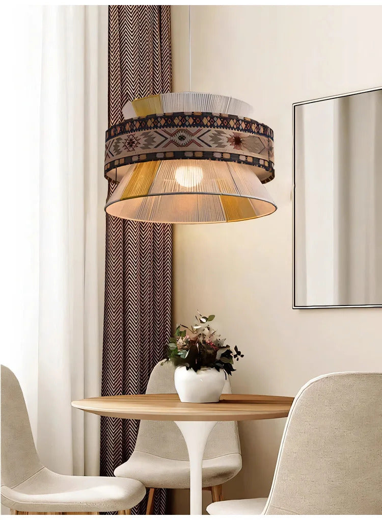 Bohemian Pendant Light Retro Cotton Rope Woven Chandeliers