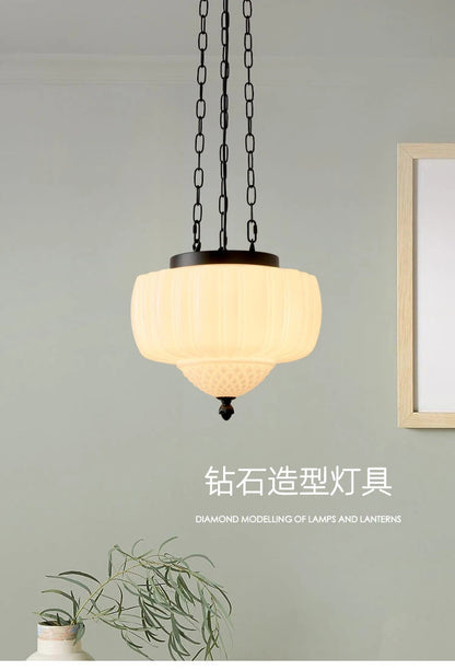 French Medieval Glass Pendant Lamp Milk White Glass LED Pendant Light