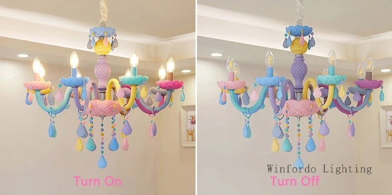 European Children rainbow chandelier Bedroom Princess room kawaii light