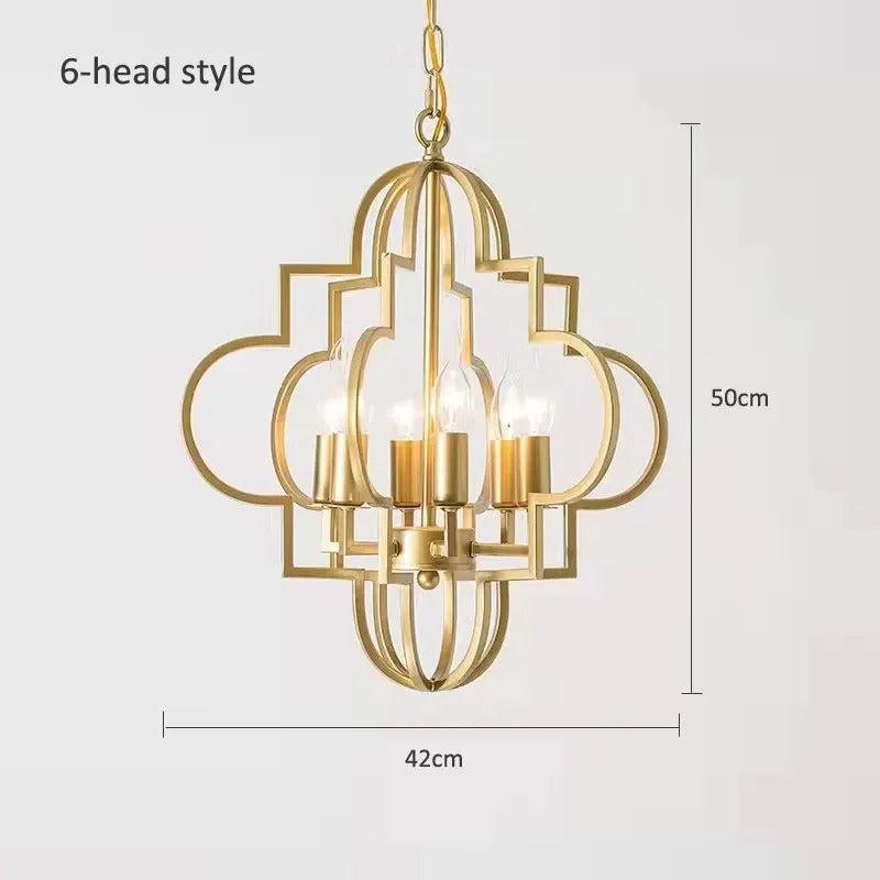 American Vintage Wrought Iron Gold Chandelier Nordic Design Living Room Pendant Lamp