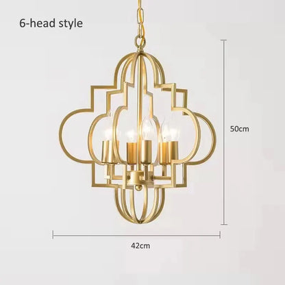 American Vintage Wrought Iron Gold Chandelier Nordic Design Living Room Pendant Lamp