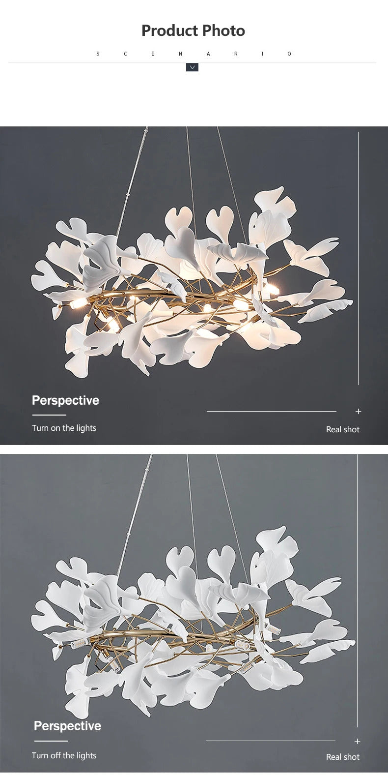 Luxury Ceramic Ginkgo Leaf Chandelier Gold Branches Chandelier