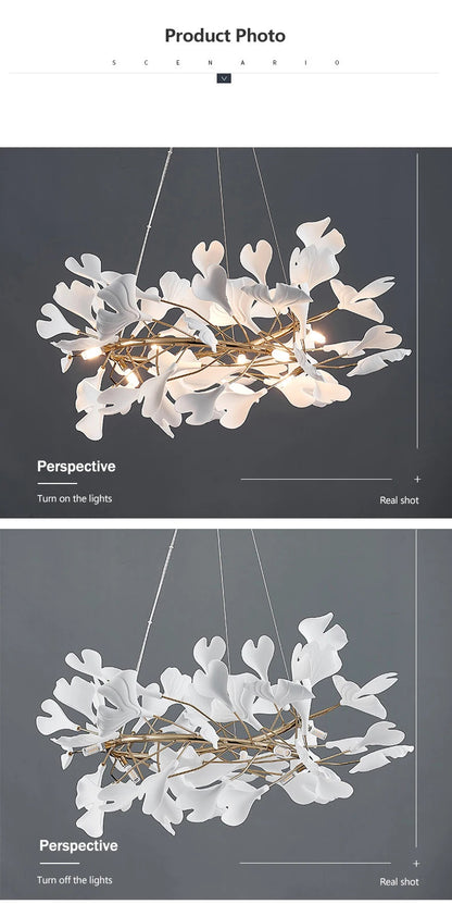 Luxury Ceramic Ginkgo Leaf Chandelier Gold Branches Chandelier