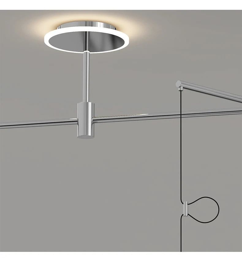 French Flying Saucer Pendant Light Creative Design Extendable Rotating Long Pole Lamp