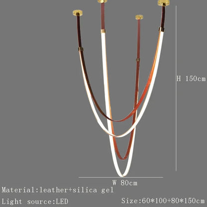 Nordic Leather Chandelier Designer Belt Pendant lamp for Living room Villa Hotel Duplex Building LED Staircase Hanging lamp
