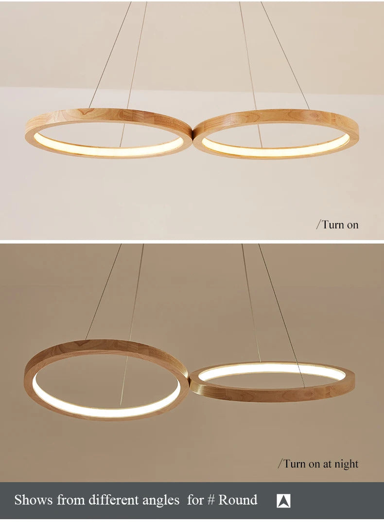 Japanese hanging lamp LED 2 round pendant light design wood light