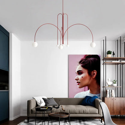 Postmodern geometric chandelier Red Glass Ball minimalist lamp