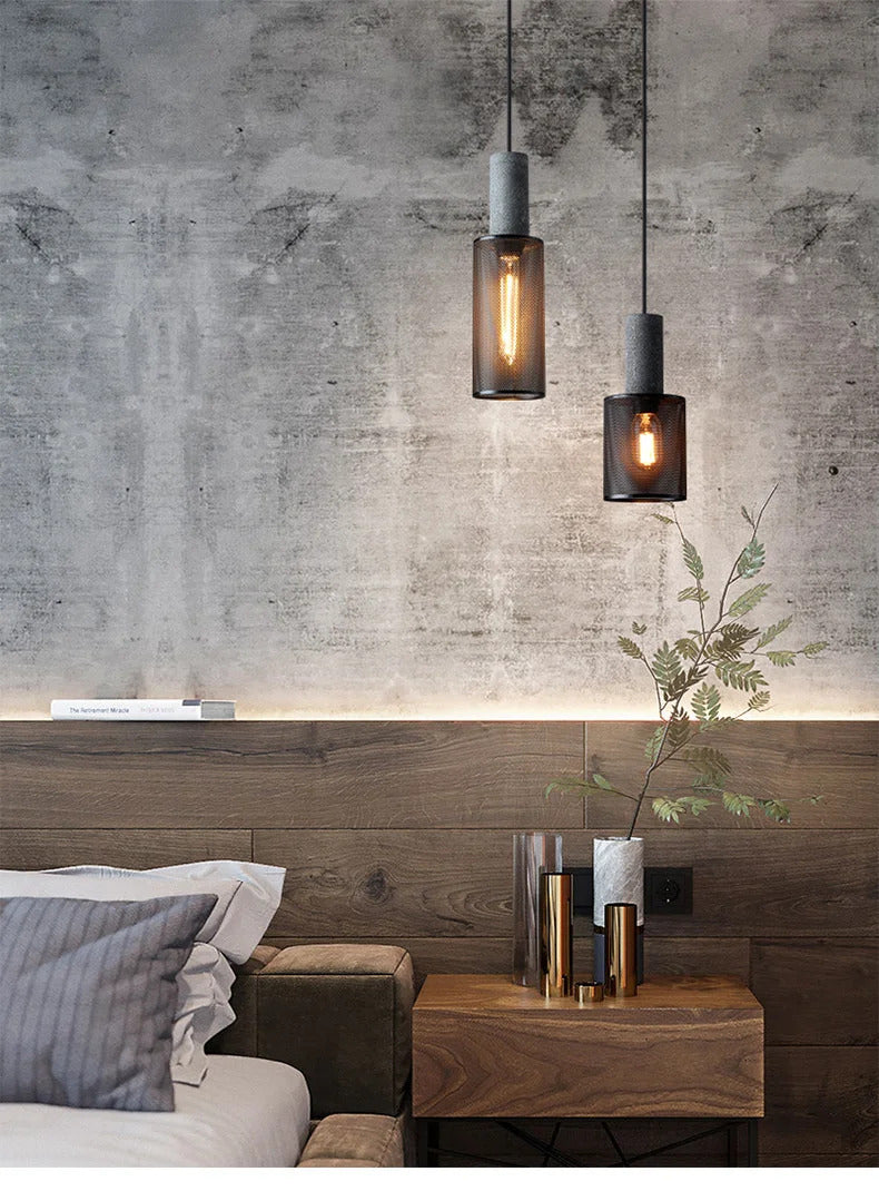 Industrial Concrete Pendant Light Home Decoration Chandelier Fixture Iron Shade Cement Hanging Lamp