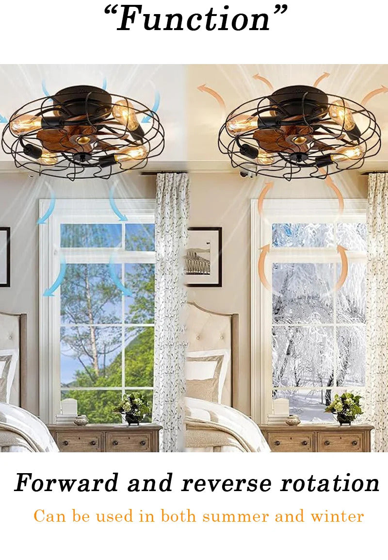 Industrial Retro Fan Light with remote control 110V-220V Living room Light