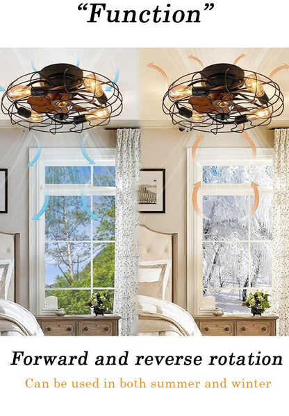 Industrial Retro Fan Light with remote control 110V-220V Living room Light