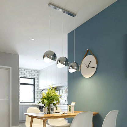 Nordic Plating Sliver Globe Ball Mirror Pendant Lights E27 Iron Hanging Lamp