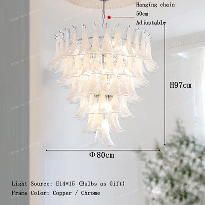 White Petal Glass Modern Romantic Artistic Ceiling Chandeliers Home LED Lighting Fixture Hanging Lamps for Living Room Decor