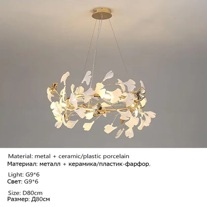 Luxury Ceramic Ginkgo Leaf Chandelier Gold Branches Chandelier